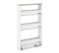 Costway 13Cm Slim Storage Cart With Charging Station 4-Tier Rolling Kitchen Cart With Handle & Guardrails