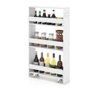 Costway 13Cm Slim Storage Cart With Charging Station 4-Tier Rolling Kitchen Cart With Handle & Guardrails