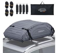 COSTWAY 14 Cubic Feet/400L Car Roof Bag, Waterproof Foldable Roofing Cargo Carrier with 4 Reinforced Straps, Anti-Slip Bottom & Storage Bag, Soft-Shell Rooftop Luggage Storage Box for All Cars (Grey)