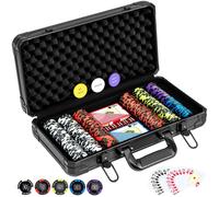 Costway 14 Gram Texas Holdem Poker Chip Set 300 Pieces Claytec Chips w/ Aluminum Case in Black COSTWAY Black