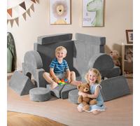Costway 14 PCS Modular Kids Play Couch Child Sectional Sofa in Grey COSTWAY Grey