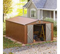 Costway 14 X 10 Ft Metal Garden Shed Galvanized Outdoor Storage Shed With Lockable Doors-Brown