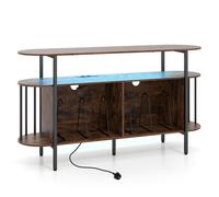 Costway 140Cm Record Player Stand With Led Lights & Power Outlets Turntable Stand Media Console Table