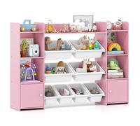 Costway 142 cm Large Toy Storage Organizer 4-Tier Kids Cubby Shelf in Pink COSTWAY Pink