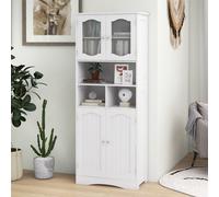 Costway 148Cm Tall Bathroom Cabinet Freestanding Storage Cabinet With Tempered Glass Doors