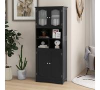Costway 148Cm Tall Bathroom Cabinet Freestanding Storage Cabinet With Tempered Glass Doors