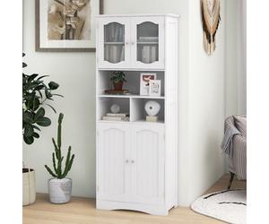 Costway 148Cm Tall Bathroom Cabinet Freestanding Storage Cabinet With Tempered Glass Doors