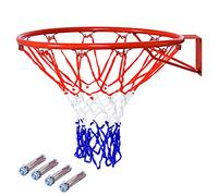 COSTWAY 15"/18" Basketball Rim, Wall Door Mounted Basketball Hoop with All Weather Net, Heavy Duty Universal Basketball Rim Goal Replacement for Indoor Outdoor (46 x 46 x 10.5cm, Red)