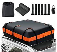 COSTWAY 15/21 Cubic Feet Car Roof Bag, 100% Waterproof Roofing Cargo Carrier with Anti-Slip Mat, Combination Lock & Straps, Rooftop Luggage Storage Box (Black+Orange, 15 Cubic Ft/414L)