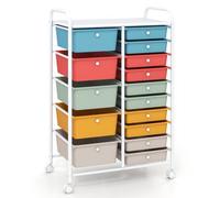 Costway 15 Drawer Rolling Storage Cart Rainbow Mobile Utility Trolley Organizer Metal Frame&lockable Wheels