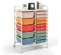 Costway 15 Drawer Rolling Storage Cart Tools Scrapbook Paper Organizer Lightweight COSTWAY Multicolor