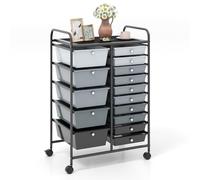 Costway 15 Drawer Rolling Storage Cart Tools Scrapbook Paper Organizer Lightweight in Grey COSTWAY Grey