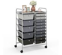 Costway 15 Drawer Rolling Storage Cart Tools Scrapbook Paper Organizer Lightweight in Grey COSTWAY Grey