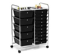 Costway 15-Drawer Storage Trolley Mobile Organiser Shelving Unit Utility Cart Black