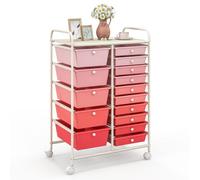Costway 15-Drawer Storage Trolley Mobile Organiser Shelving Unit Utility Cart Gradient Pink