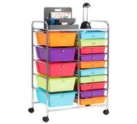 Costway 15-Drawer Storage Trolley Mobile Organiser Shelving Unit Utility Cart Multicolour