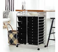 COSTWAY 15 Drawers Storage Trolley, Home Office Stationary Rolling Cart with 4 Wheels, Multipurpose Mobile Organiser Shelving Unit for Makeup Beauty (63 x 37 x 87cm, Black)