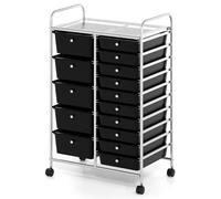 COSTWAY 15 Drawers Storage Trolley, Home Office Stationary Rolling Cart with 4 Wheels, Multipurpose Mobile Organiser Shelving Unit for Makeup Beauty (62 x 39 x 96cm, Black)