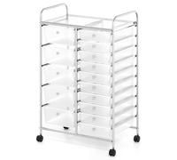 COSTWAY 15 Drawers Storage Trolley, Home Office Stationary Rolling Cart with 4 Wheels, Multipurpose Mobile Organiser Shelving Unit for Makeup Beauty (62 x 39 x 96cm, Clear)
