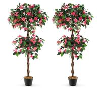 COSTWAY 150 CM Artificial Bougainvillea Tree, Faux Flower Tree with 252 Flowers, 630 Leaves and Real Wood Trunk, Decorative Tall Fake Floor Potted Plant for Home Porch & Office (2)