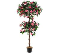 Costway 150 CM Artificial Bougainvillea Tree Faux Flower Tree with 252 Flowers in Green COSTWAY Green