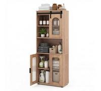 Costway 150 cm Farmhouse Bathroom Floor Cabinet Barn Door in Natural COSTWAY Natural