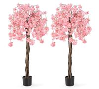 COSTWAY 150CM/163CM Tall Artificial Cherry Blossom Tree, Fake Blooming Flower Tree in Cement Pot with Pink/White Flowers, Faux Floral Potted Plant for Office Home Wedding (2, Pink, 163cm)