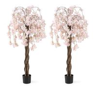 COSTWAY 150CM/163CM Tall Artificial Cherry Blossom Tree, Fake Blooming Flower Tree in Cement Pot with Pink/White Flowers, Faux Floral Potted Plant for Office Home Wedding (2, White+Pink, 163cm)