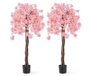COSTWAY 150CM/163CM Tall Artificial Cherry Blossom Tree, Fake Blooming Flower Tree in Cement Pot with Pink/White Flowers, Faux Floral Potted Plant for Office Home Wedding (2, Pink, 163cm)