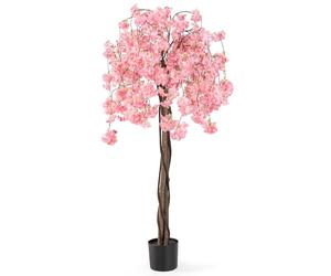 COSTWAY 150CM/163CM Tall Artificial Cherry Blossom Tree, Fake Blooming Flower Tree in Cement Pot with Pink/White Flowers, Faux Floral Potted Plant for Office Home Wedding (1, Pink, 163cm)