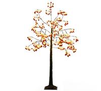 COSTWAY 150CM/5FT Christmas Tree, Artificial Xmas Tree with Bendable Branches, 384 Red Balls, 480 Warm White LED Lights and Ground Stakes, Lighted Holiday Christmas Decoration Tree
