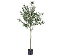 COSTWAY 150cm Artificial Olive Tree, 1/2 Pcs Tall Faux Topiary Plants with Realistic Fruits, Fake Greenery Olive Silk Plant in Cement Pot for Indoor Outdoor Decor (150cm, 1, count)