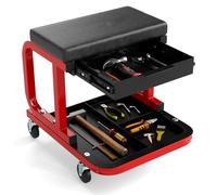 COSTWAY 150kg/185kg Capacity Rolling Mechanic Stool, Soft Padded Creeper Stool Trolley with Tool Tray & 4 Universal Casters, Heavy Duty Garage Workshop Seat Chair (with Drawer, 185kg Load, Black)