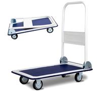 COSTWAY 150kg/300kg Folding Platform Trolley, Heavy Duty Hand Sack Truck with Handle & Bumper Strips, Rolling Flatbed Cart Dolly for Easy Transportation (Blue+White, 73x48x83cm, 150kg Capacity)