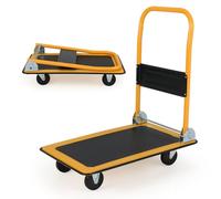 COSTWAY 150kg/300kg Folding Platform Trolley, Heavy Duty Hand Sack Truck with Handle & Bumper Strips, Rolling Flatbed Cart Dolly for Easy Transportation (Black+Yellow, 73x48x83cm, 150kg Capacity)