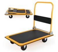 COSTWAY 150kg/300kg Folding Platform Trolley, Heavy Duty Hand Sack Truck with Handle & Bumper Strips, Rolling Flatbed Cart Dolly for Easy Transportation (Black+Yellow, 90x60x88cm, 300kg Capacity)