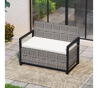 Costway 150L Outdoor Storage Bench Pe Rattan Deck Box With Padded Cushion-Grey