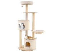 Costway 152Cm Tall Cat Tree Wooden Kitten Tower W/sisal Scratching Posts-Natural