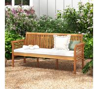 Costway 159cm Garden Bench 3-Person Porch Bench w/ Armrests & Seat Cushion in White COSTWAY White