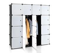 Costway 16 Cube Cloth Storage Organizer Portable Wardrobe Closet 16 Doors 2 Hanging Rods in Black COSTWAY Black