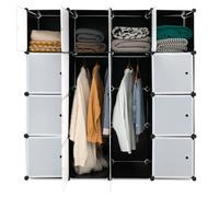 Costway 16-Cube Modular Storage Unit Bedroom Diy Wardrobe Closet W/ 2 Hanging Rods