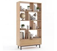 Costway 162Cm Tall Wooden Bookcase 6-Tier Bookshelf W/8 Cubes & Rattan Drawer