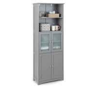 Costway 163Cm Tall Bathroom Storage Cabinet Kitchen Pantry Cupboard W/ Glass Doors Grey