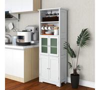 Costway 163Cm Tall Bathroom Storage Cabinet Kitchen Pantry Cupboard W/ Glass Doors White