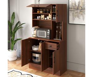 Costway 167Cm Tall Pantry Cabinet With Hutch Freestanding Kitchen Buffet Cupboard