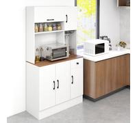 Costway 167Cm Tall Pantry Cabinet With Hutch Freestanding Kitchen Buffet Cupboard-White