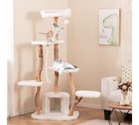 Costway 168 Cm Tall Solid Wood Cat Tree Modern Wooden Cat Tower W/ Perch
