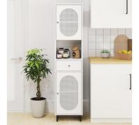 Costway 170Cm Tall Bathroom Cabinet Pe Rattan Freestanding Storage Cabinet W/ 2 Doors-White