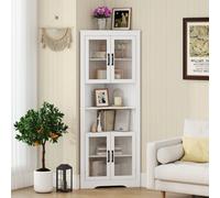 Costway 171Cm Tall Kitchen Corner Cabinet Triangular Buffet Cabinet W/ 4 Doors