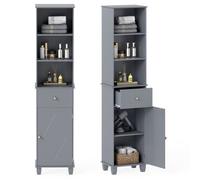 Costway 172 Cm Tall Bathroom Cabinet Freestanding Narrow Cabinet-Grey